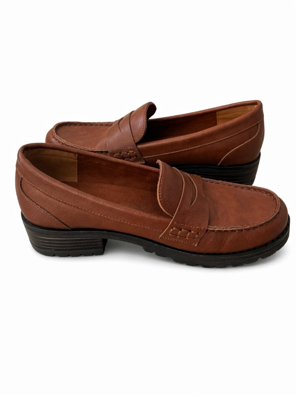 BC Footwear Roulette Vegan Leather Penny Loafers Brown Lug Sole Women's 8.5 - Picture 3 of 7